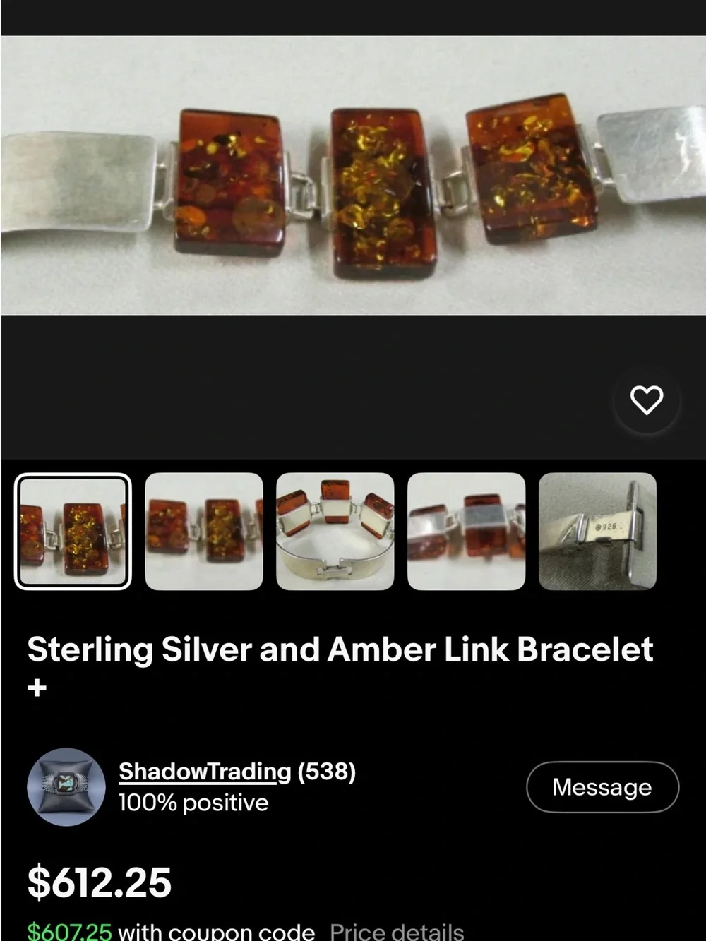 Sterling silver Amber Statement Bracelet